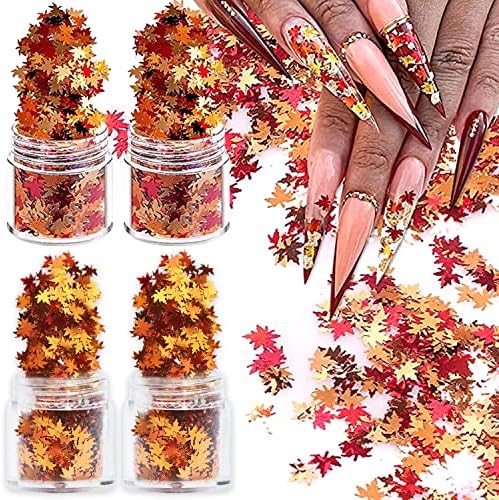 4 kutije 3D javorov list nail Glitter šljokice jesen Nail Art naljepnice holografski jesen Glitter Leaves pahuljice Metalik crvena