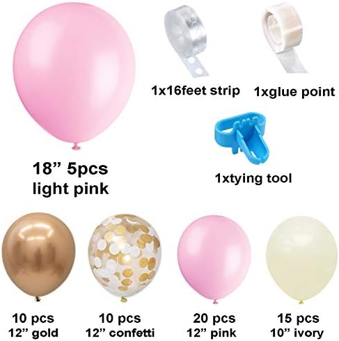 Pink Gold Balloon Garland Kit, uključujući hromirane zlato, bjelokosti, bebe ružičasti i bijeli zlatni konfeti baloni ukrasima pozadina