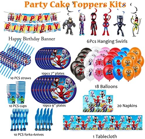 Spidey i njegovi nevjerojatni prijatelji SPNdermen Theme Rođendanski dekoracija i tabela uključuju ploče, rođendanski baner, stolnjak, remen, čaše, slamke, koko-dilonski baloni za djecu i viljuške za djecu stranke za djecu fanovičari