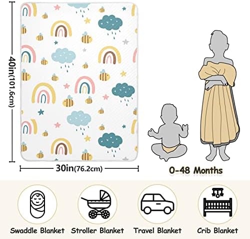 Swaddle pokrivače BEE Oblaci Duga pamučna pokrivačica za dojenčad, primanje pokrivača, lagana mekana prekrivačica za krevetić, kolica, rabljevine, 30x40 u