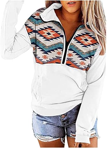 Zefotim Duks za žene, žene Casual Aztec geometrijski duks sa patentnim zatvaračem pulover dukserica sa džepom