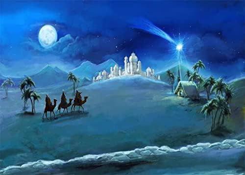 BELECO Fabric 7x5ft Rođenja scene pozadina Božić noć zvijezde Sveta porodica i Tri Kralja Desert Castle Cottage jasle rođenje Isusa
