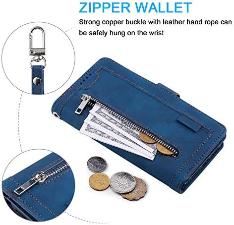 EYZUTAK torbica za novčanik za iPhone SE 2022 iPhone 7 iPhone 8 iPhone SE 2020, Retro mat 9 držači za kartice Slotovi za Zipper džepni PU kožni magnetni nosač za zatvaranje sa preklopnom futrolom za zapešće-plava