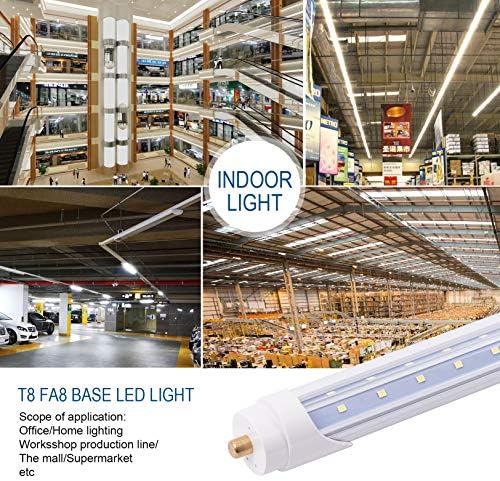WAHADI 6-pakovanje 6ft 40W T8 LED cijevno svjetlo,Daylight White 6000k, dvoredni LED čipovi u obliku slova V, FA8 Jednostruka baza