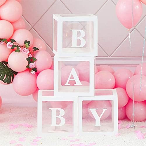 AcoFuns bebe kutije za tuš za bebe sa slovima, dekora za bebe prozirne kutije balona Backdrop Baby Blocks za dječak ili djevojčicu