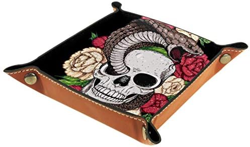 Lyetny Rose Skull sa zmijskim ormarić za skladištenje ladice Bedde Caddy Desktop Promjena tipke Novčanik Coin Box Play za skladištenje ležišta, 20,5x20,5cm