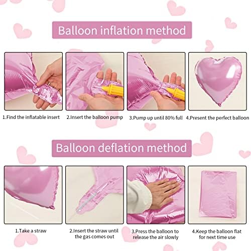 Baloni za srčane balone u obliku ružičaste folije, 10pcs ružičasti oblik srca, baloni za valentine 18inch ružičasti love foil baloni za helijur rođendan za rođendan za dan zaljubljenih, svadbeni zabava, obljetnice