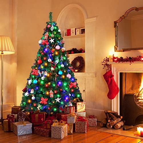Ainuoo 6ft umjetno božićno drvce sa 300 svjetala, 918 vrhova grana, toplo bijela i višebojna, sklopiva metalna postolja, jednostavna