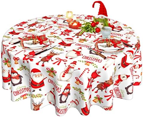 Božićna stolna stolnjak 60 inča, Xmas Snjegović Santa stolna krpa za rustikalnu seosku kuću Dekor kuhinje, obrtni poklopac od poliestera