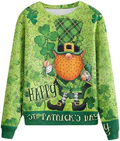 IIUS Green St.Patrick's Thirts majice za žene s dugim rukavima Crewneck Dukseri irski gnomi Ispiši pulover