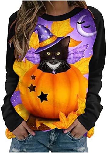 Narhbrg majica i gnomes košulje za žene Halloween Dukseri Ležerne prilike, pulover s dugim rukavima Vintage Graphic Comfy Soft
