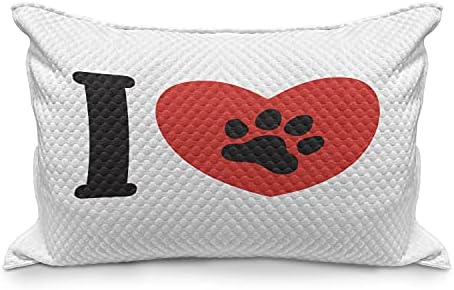 Ambesonne šap Ispiši jastuk, volim životinje psi i mačke tematične klasične grafike sa srcem, standardnim kraljevskim veličinama naglasak