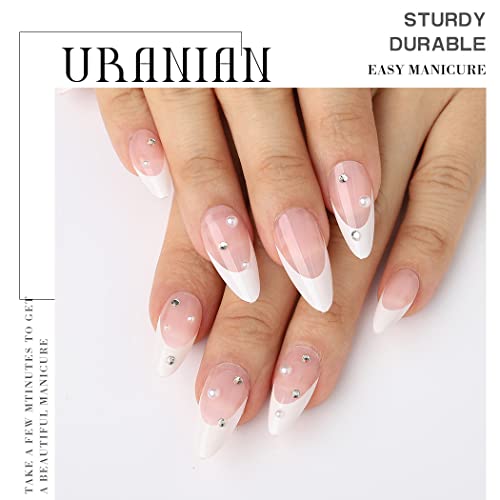 Uranian Oval Press na noktima srednji badem sjajni lažni nokti Stiletto Nude Pink line Grafiti lepak na noktima akril Stick na noktima Full Cover francuski lažni nokti za žene i devojke