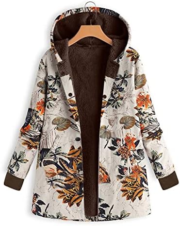 NOKMOPO Ženski zimski kaput dame dugih rukava s kapuljačom debeli kompozitni plišani vintage cvijet jakna s kapuljačom