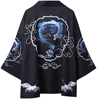 XXBR japanski kimono kardigan za muške otvorene prednje draped sedam rukava ukiyoe zmaj Ispis lagani na plaži Ležerni kaput