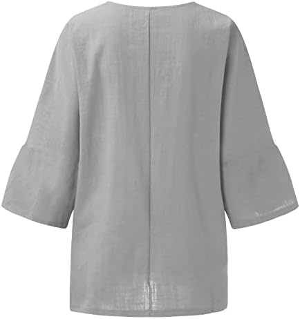 Beuu Žene Ležerne prilike Cvjetni print T majice Mid s dugih rukava Crewneck Pulover Bluze Labavi tunički pamučni posteljina