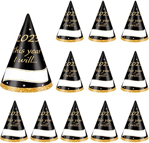 20 komada sretne novogodišnje partijske kape konus šešir Nove godine Eve Party isporuka 2023 crna boja sa zlatnim partijskim šeširima