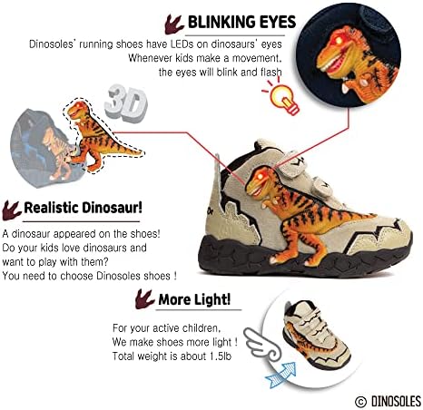 Dinosoles 3D T-Rex treperi LED cipele s visokim djecom Dinosaur Cipele. Lagane dječje tenisice. Preplanula mala djeca 11 veličina.