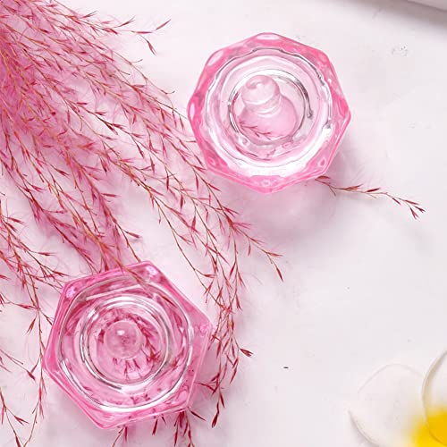 2pcs Pink Crystal Glass Nail Art Dappen Dish Nail Art akrilni tečni prah Kristalna posuda za čaše posuda posuda stakleno posuđe sa poklopcem za alate za njegu manikure Nail Art