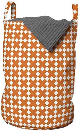 Ambesonne geometrijska torba za veš, naručeni dijagonalni kvadrati i X forme u neprekidnom stilu mandarinskih tonova, korpa za korpe