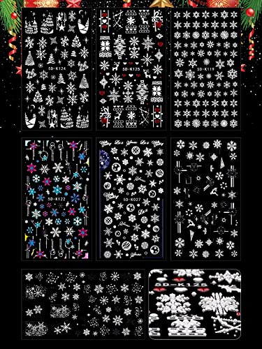 7 listova 5D zimske pahulje reljefne naljepnice za umjetnost noktiju, TOROKOM Božićne naljepnice za nokte samoljepljive Božić drvo