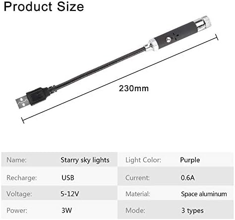 Kaidengzhe USB Star Light Sound aktiviran 3 rasvjeta Slika + 3 funkcionalni modovi Car plafon unutrašnje svjetlo prijenosni USB romantični noćni ukrasi svjetlo za spavaću sobu, automobil, zabavu, plafon
