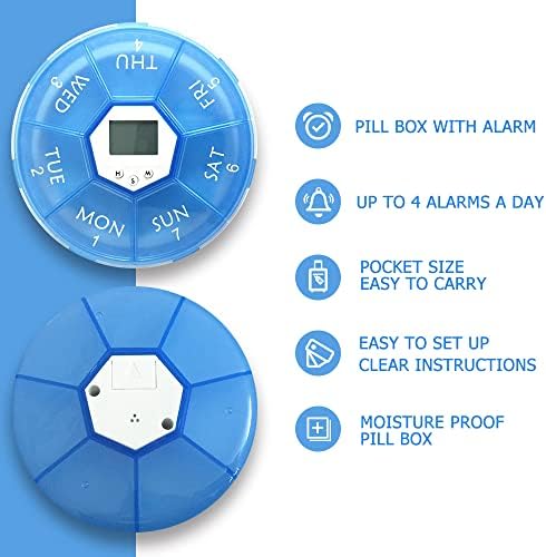 Nedeljni dozator za pilule sa alarmom, 7-dnevni Organizator za lekove sa do 4 alarma dnevno,prenosiva pametna kutija za pilule, podsetnik za pilule