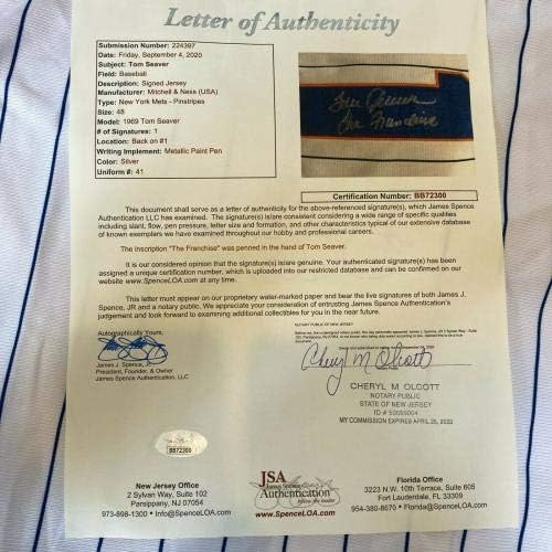 Tom Seaver Franšiza potpisan 1969 Mets Mitchell & Ness Jersey AUTO JSA COA - autogramirani MLB dresovi