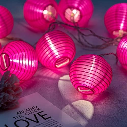 Sweet SHINE Fuschia lampion svjetla sa USB adapterom za struju, 8.7 'Clear Wire 10 vodootporna najlonska lampa 8 viseća svjetiljka za razmak sa 5V 1A zidnim punjačem