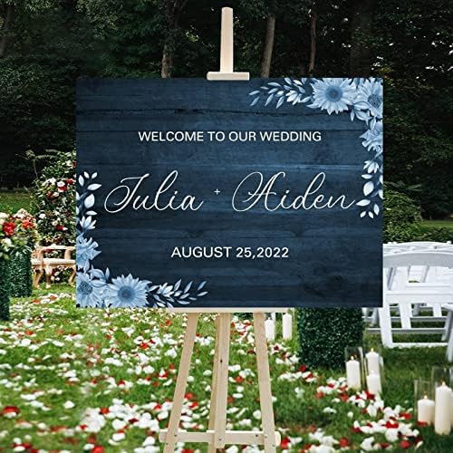 Alioyoit plavi cvjetni znatnik vjenčanja za vjenčanje Elegantna vjenčanje Welcome potpisao i rustikalna drvena svadbena ceremonija