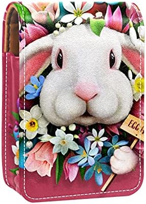 Uskršnja cvjetna i slatka zečica ružičasta mala torbica za ruž sa ogledalom za torbicu, izdržljiva kožna kozmetička torbica za šminkanje,