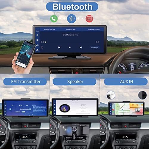 [2023 Newest] Wireless prijenosni prinosnik Apple Carplay & Android Car sa crticom i 1080p sigurnosne kose kamere, 10,26 HD IPS ekran / DVR loop snimak / 64g TF kartica / GPS / Bluetooth radio prijemnik automobila