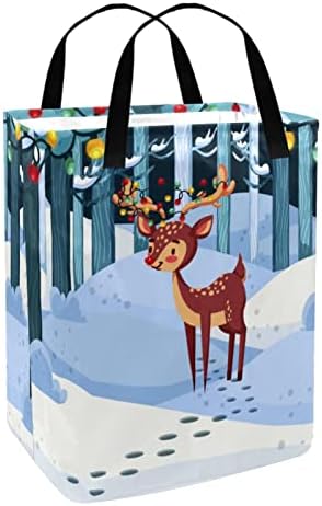 Zimska šuma Božić Irvas Print sklopiva korpa za veš, 60L vodootporne korpe za veš kanta za veš igračke ostava za spavaonicu kupatilo spavaća soba