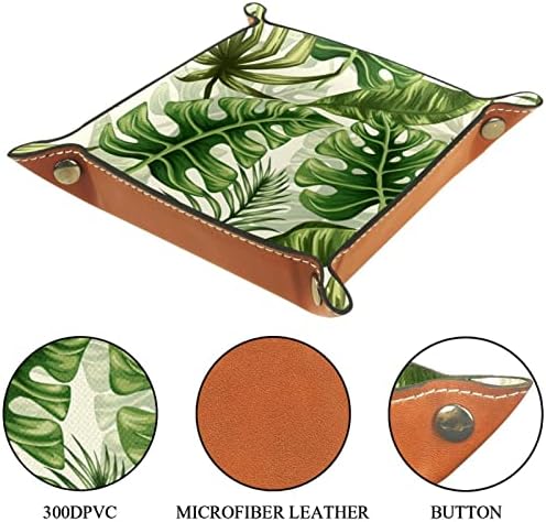 Kožna posuda za valet, ležište za dickanje preklopna držač kvadratnog oblika, obrub Organizator za promjenu kovanice, tropska džungla ostavlja zeleno ljeto