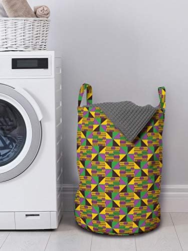 Ambesonne Kente Pattern torba za pranje veša, Nacionalni uzorak sa Vintage efektom i trouglovima živahne boje, korpa za korpe sa ručkama