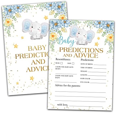 Predviđenja beba i savjeti za kartice Party Party Game, Blue Elephant Baby tuš igra, 30pcs Dvostrani cvjetni spol Otkrivanje zabavnih