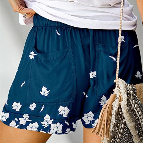 Gufesf ženske kratke hlače za ljeto, ženske lagane kratke hlače lanene udobne elastične Ležerne kratke hlače visokog struka s džepovima