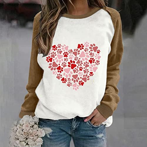 Ženski duksevi za Dan zaljubljenih mačka šapa srce štampa duge rukave bluze Top Casual Splicing pulover Tops