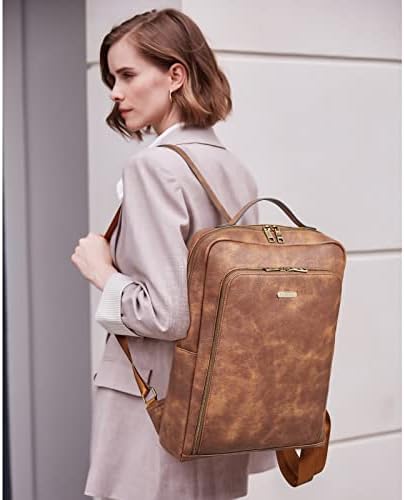CLUCI kožni ruksak za Laptop za žene 15,6-inčna Računarska torba velika putna Vintage College Daypack Poslovne torbe Brown