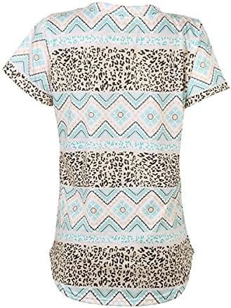 Nxxyeel kratki rukavi za žene geometrijski Print V vrat Tunic Leopard Casual labave košulje ljetne majice s džepom