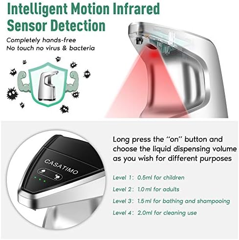 Casatimo Automatski raspršivač bez dodirnog bez dodira, automatski raspršivač sapuna 15.2oz / 450ml, podesiv sa 4 nivoa, kontratop