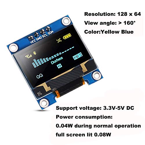 Dorhea 0,96 inčni modul za prikaz IIC IIC Serijski LCD ekran 0,96 LED modul prikaz žuta plava 12864 OLED /3.3v-5V 128 x 64 Kompatibilan sa nano prikazom malina PI 51 MSP420 Stim32 SCR
