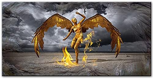 Zidni Poster Anđela Zlatne Boje Moderna Platnena Platna Umjetnička Grafika Apstraktni Anđeo Sa Slikom Vatrenog Cuadrosa Za Zidni Dekor