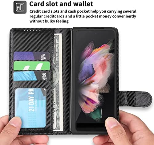 Kvibeo futrola za Samsung Galaxy Z Fold 4, 2-u-1 odvojiva kožna Navlaka za novčanik od magnetnih karbonskih vlakana sa držačem S Pen,utorima