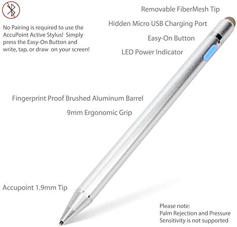 Boxwave Stylus olovkom Kompatibilan je s QSC TouchMix - 8 - AccuPoint Active Stylus, Elektronski stylus sa ultra finim vrhom za QSC Touchmix - 8 - Metalno srebro