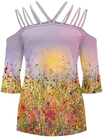 Majica Žene Ljeto Jesen 3/4 rukava 2023 Odjeća Trendy Pamuk Crewneck Graphic Capri Lounge Top košulja za ženke 4a