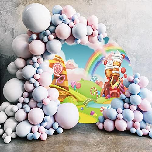 Aofoto 7.2x7.2ft Candyland ukrasi za rođendansku zabavu Baner krug pozadina poklopac za rođendansku zabavu Lollipop Rainbow Cupcake