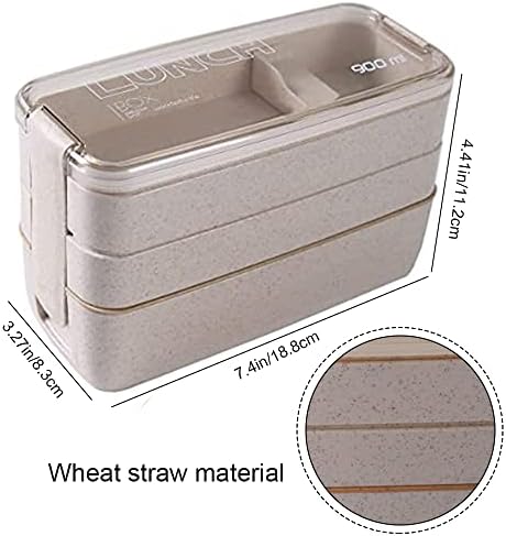YuanYouTong Bento Box, 3-u-1 pretinac pšenični slamnati obroci Prep kontejneri za višekratnu upotrebu, japanska kutija za ručak, uključuje