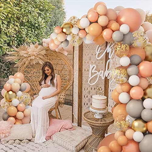 Amandir 129pcs Hobo Peach Balloons Garland Kit Baby Rođendan Rođendan, rumenilo Makaron pastel narančasto ruže zlato sivi konfeti baloni Baloni za svadbene mladenke Bachelorette