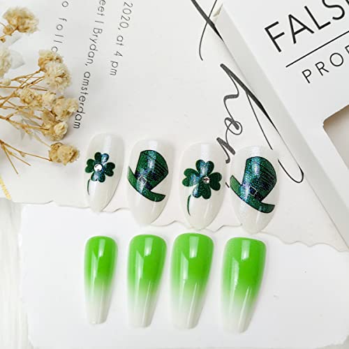 24kom St. Patrick Dan pritisnite na noktima Glitter zeleni gradijent akril nokti Leprechaun kapa lažni nokti bademovi Coffin Press